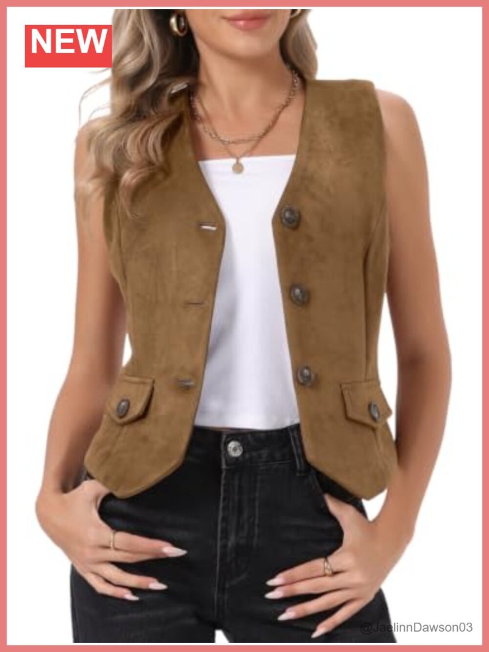 Faux Suede Vest Button Down V Neck Western Sleeveless